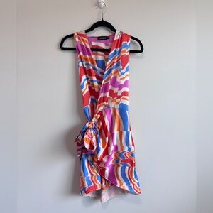 Etiquette Clothiers Pink and Blue Ruched Wrap Sundress